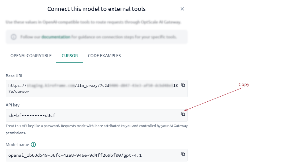 OptScale AI Chat copy API Key