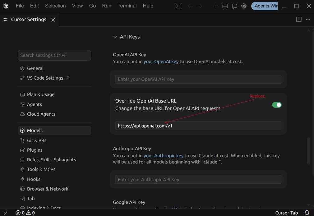 Cursor paste Base URL