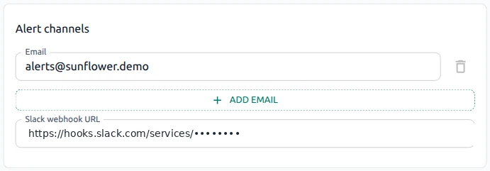 OptScale AI ROI General Alert channels section