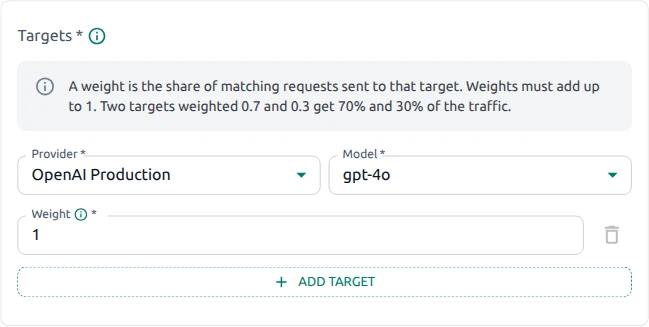 OptScale AI routing rule Targets with OpenAI Production and gpt-4o
