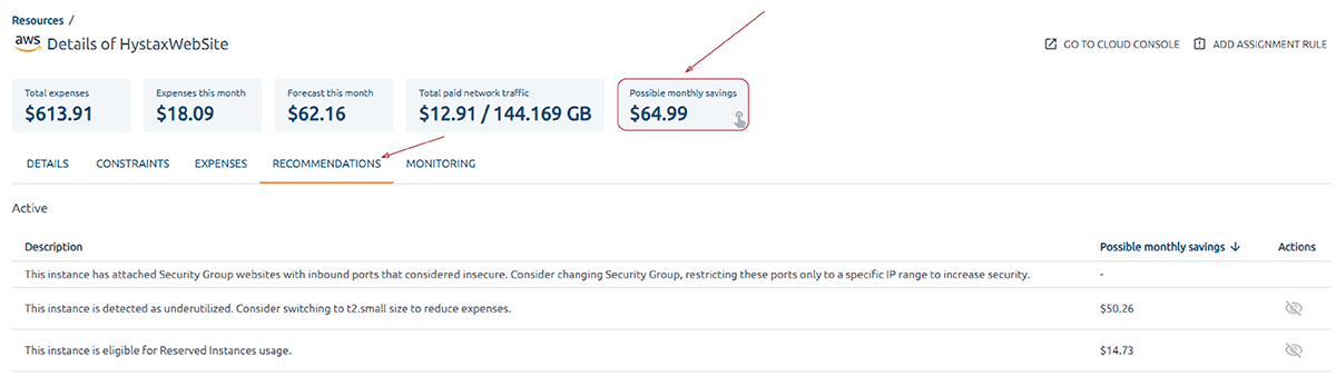 OptScale Reserved Instance opportunities possible savings