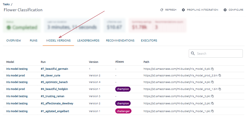 Duration, Expenses, and Metrics - OptScale Runs Tub