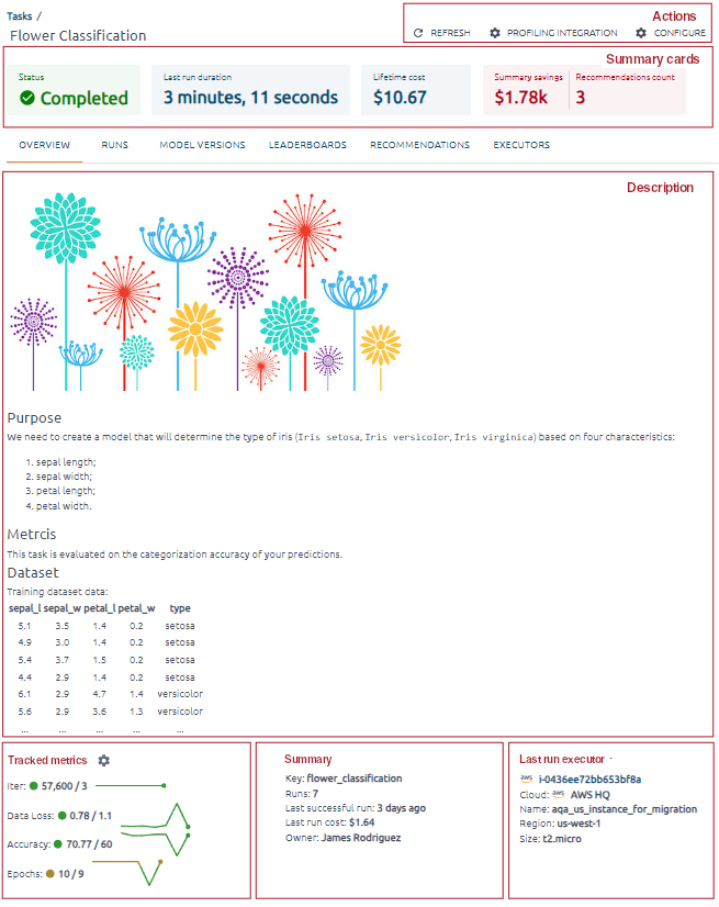 OptScale task information Flower classification