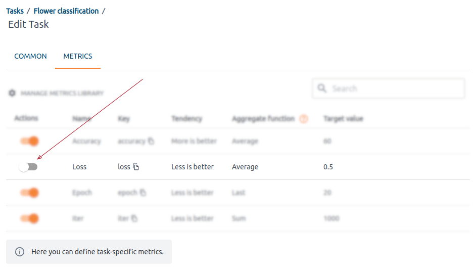 adding metrics to the task is available at any stage