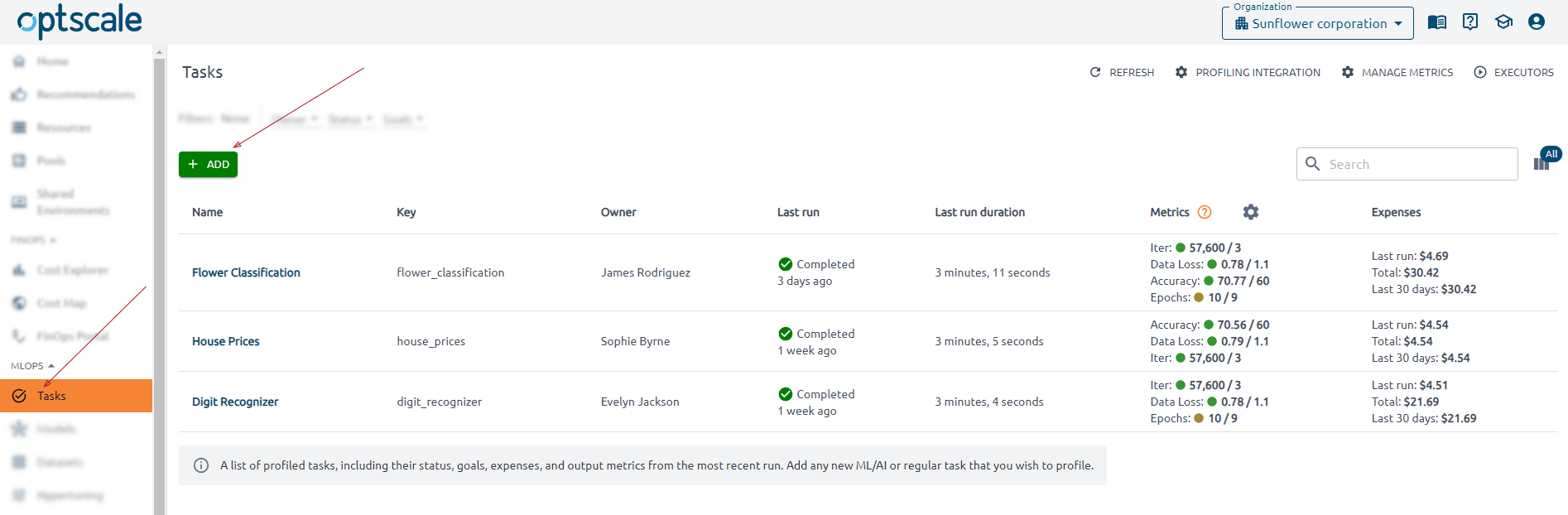 create a task in OptScale